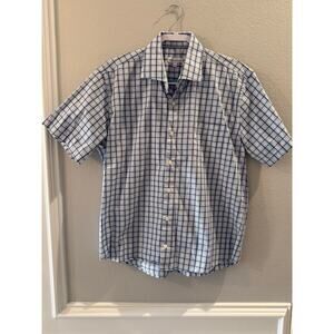 Peter Millar Crown Blue White Plaid Short Sleeve Button Up Sz L Shirt